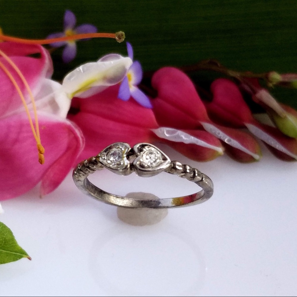 🆕💥Sterling Silver Double Hearts Rhinestones Ring